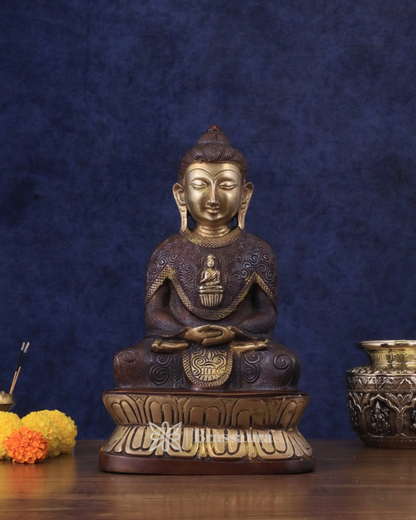 Brassaura™ Pure Brass Buddha in Meditation – Height 13.5 Inches, Weight 5 Kgs