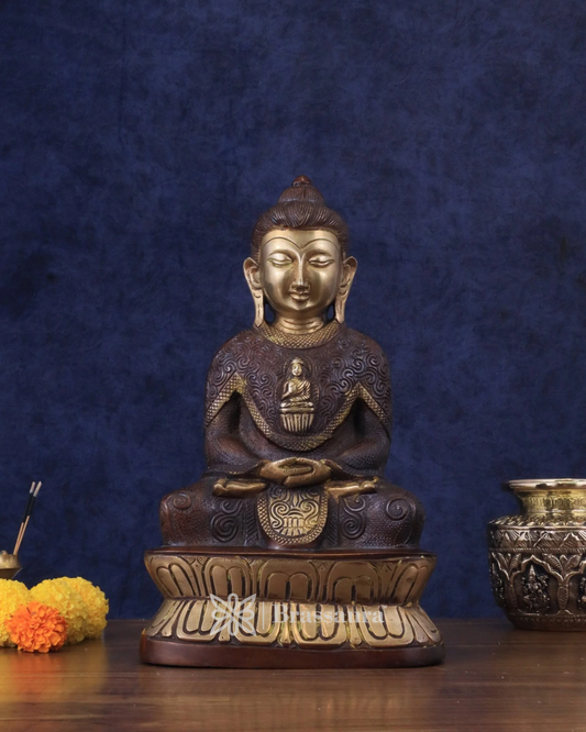 Brassaura™ Pure Brass Buddha in Meditation – Height 13.5 Inches, Weight 5 Kgs