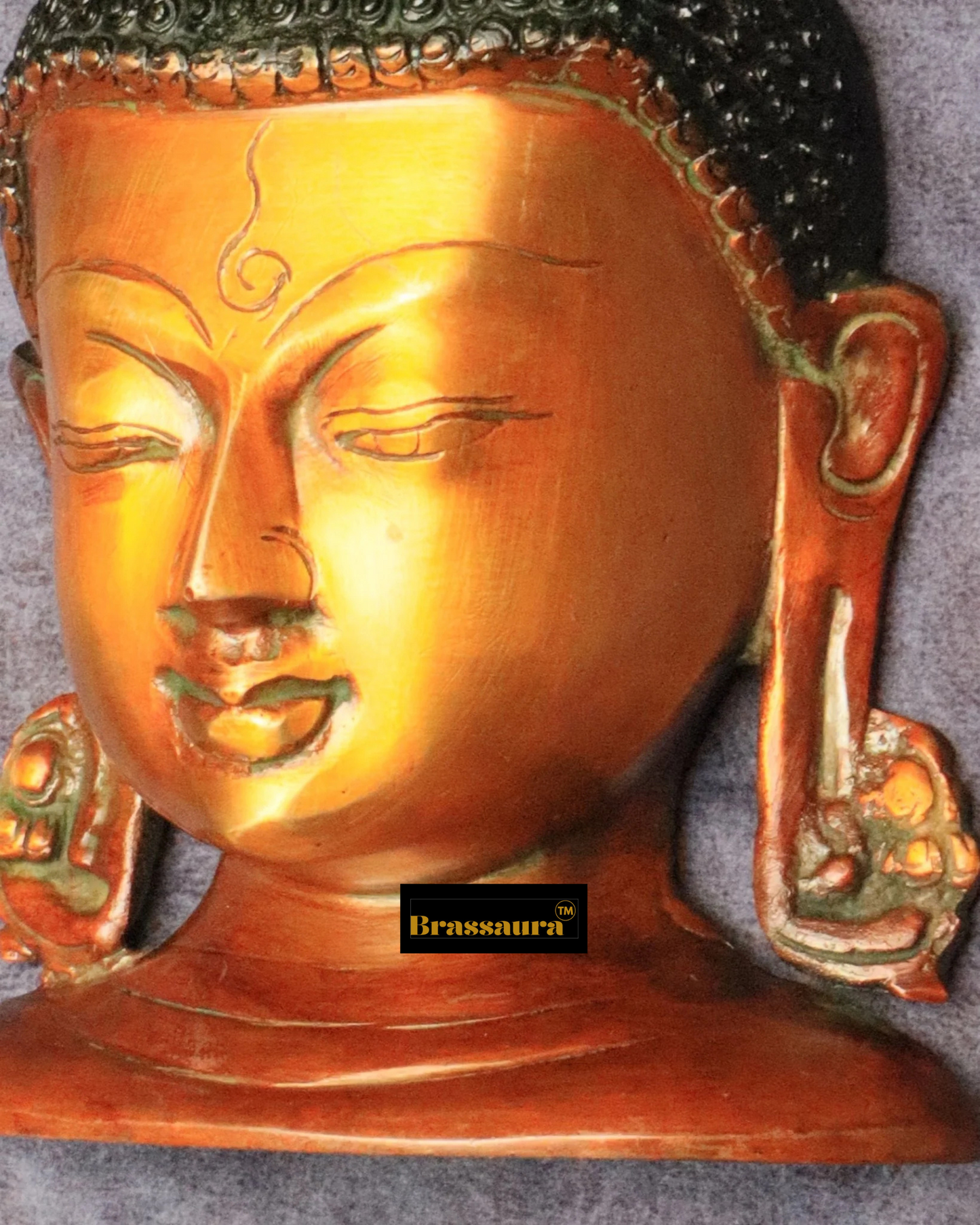 Brassaura™ Handcrafted Brass Lord Buddha Face Wall Hanging – Height 6.5 Inches, Weight 1.12 Kgs