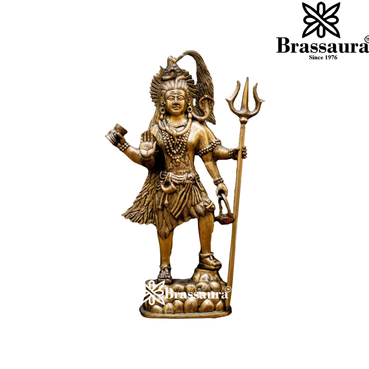 Brassaura™ Brass Lord Shiva Murti – Height 23 Inches & Weight 13 Kgs | Puja Idol for Temple & Gifting