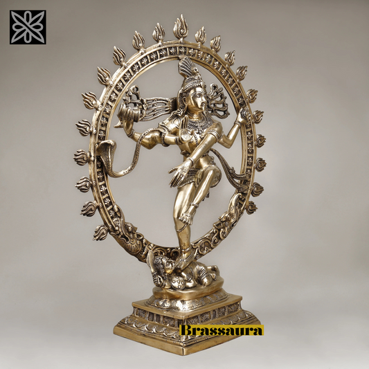 Brassaura® Brass Nataraja Idol – 33 inch | Dancing Shiva Statue in Golden Finish for Home, Temple & Gift Décor