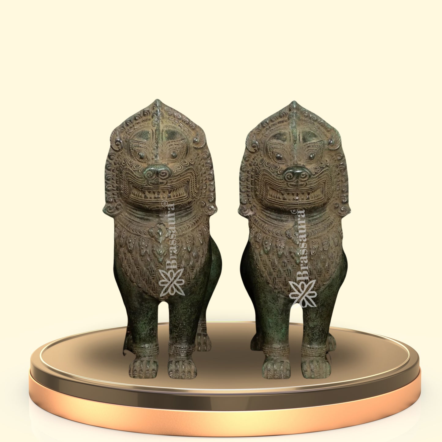 Bronze Balinese Temple Lion Idol For Home Decor Weight 2.8 Kg And Height 11 Inch