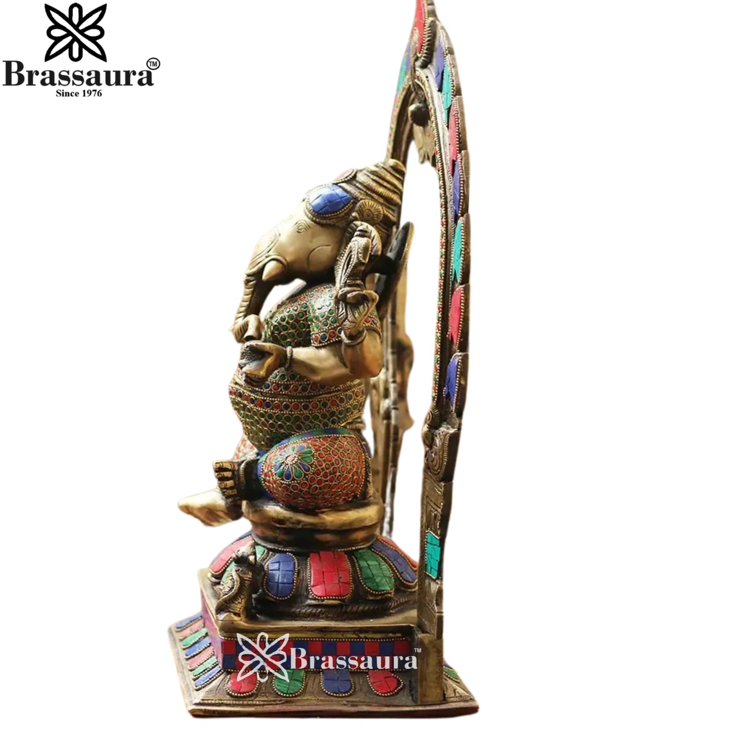 Brass Gem Stone Ganesha Statue Weight 12.63 Kg & Height 18 Inch