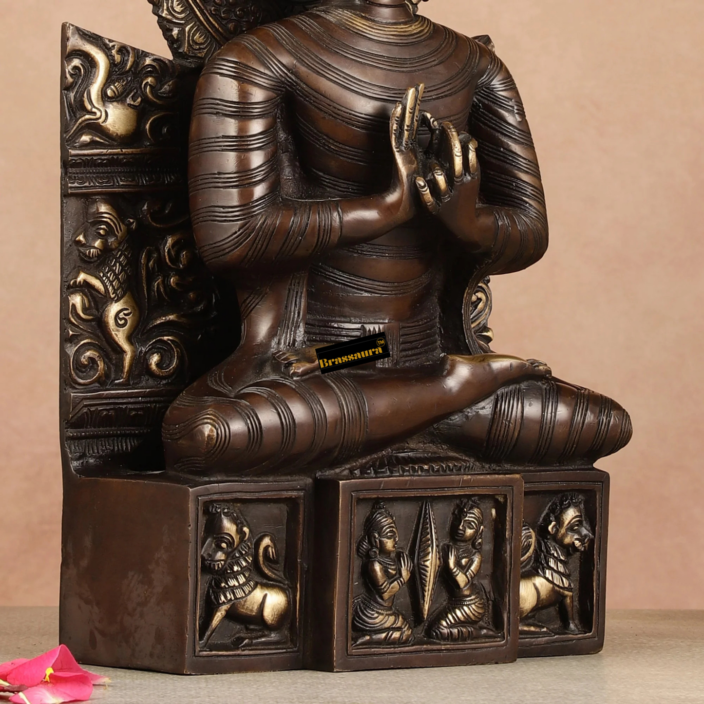 Brassaura™ Pure Brass Buddha Statue in Dharmachakra Mudra – Height 11 Inches & Weight 4.8 Kgs