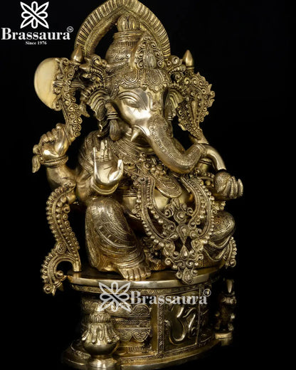 Brass Jewellery Work Ganesha Statue Weight 30 Kg And Height 22.5 Inch