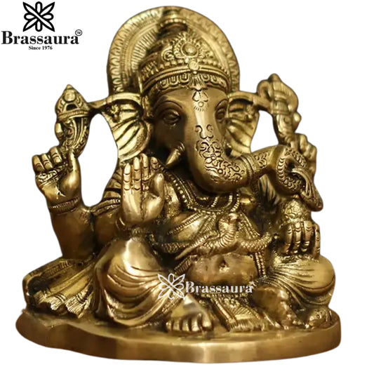 Brassaura Brass Ganesha Idol | Height 6.25 Inches