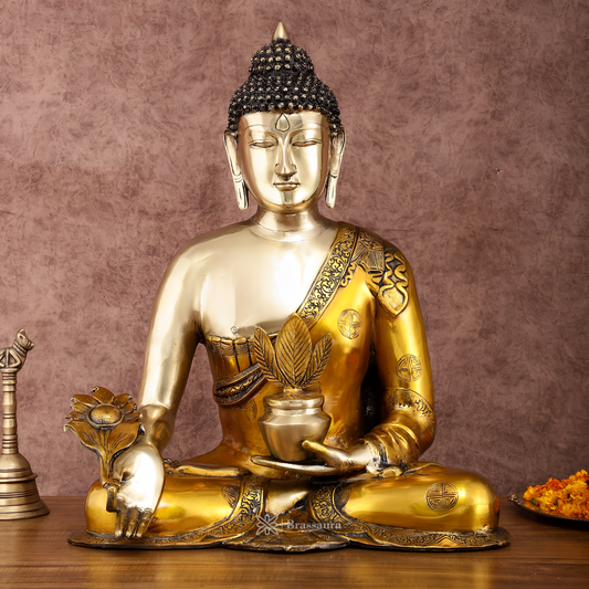 Brassaura™ Large Pure Brass Medicine Healing Buddha Idol – Height 23 Inches, Weight 22 Kgs