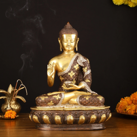 Brassaura™ Pure Brass Buddha Sculpture – Height 13 Inches, Weight 6.66 Kgs