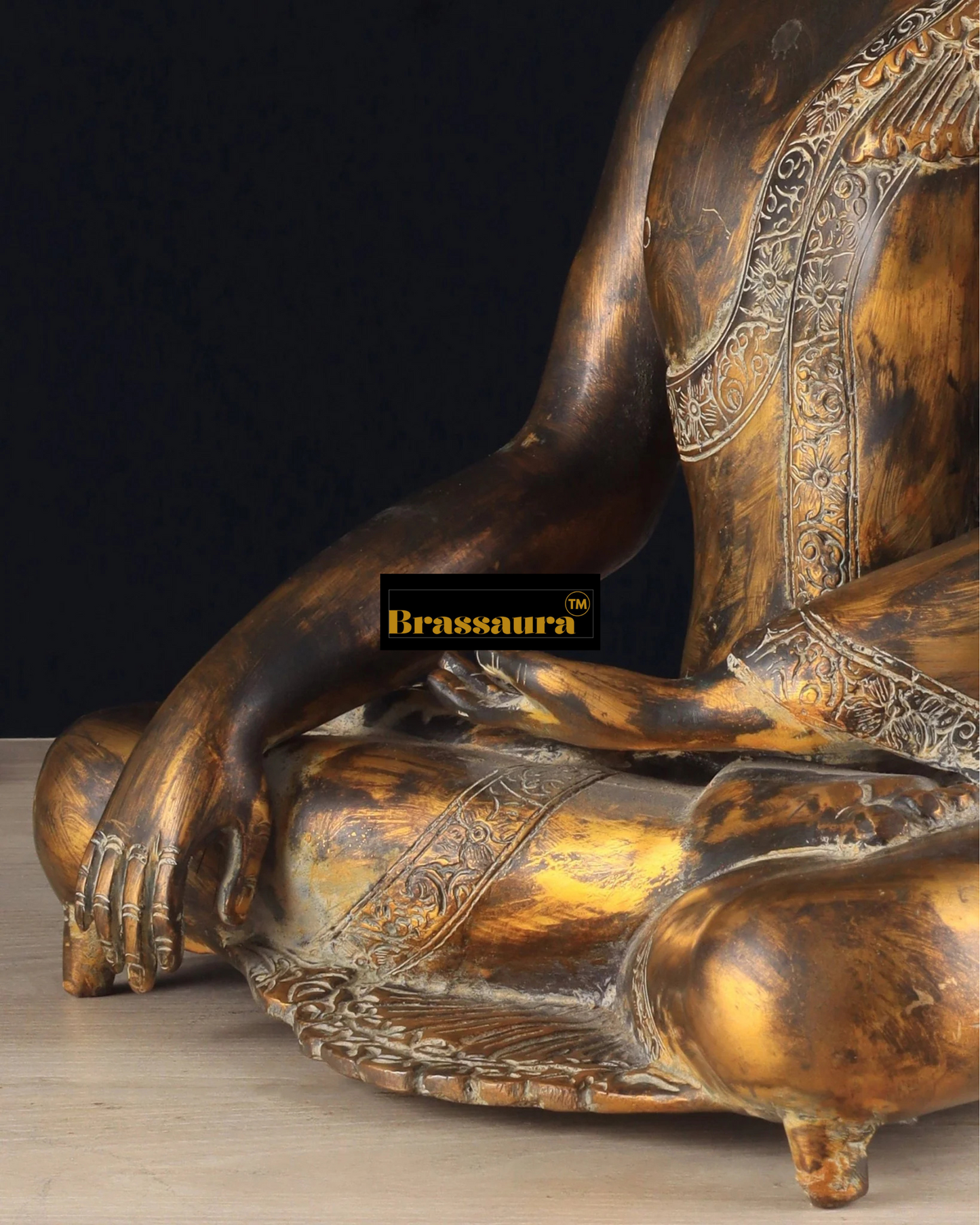 Brassaura™ Handcrafted Pure Brass Buddha Idol – Height 15 Inches, Weight 11 Kgs