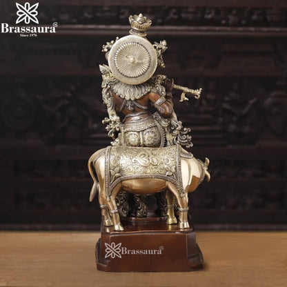 Brass Cow Krishna Murti Weight 34.66 Kg And Height 28 Inch