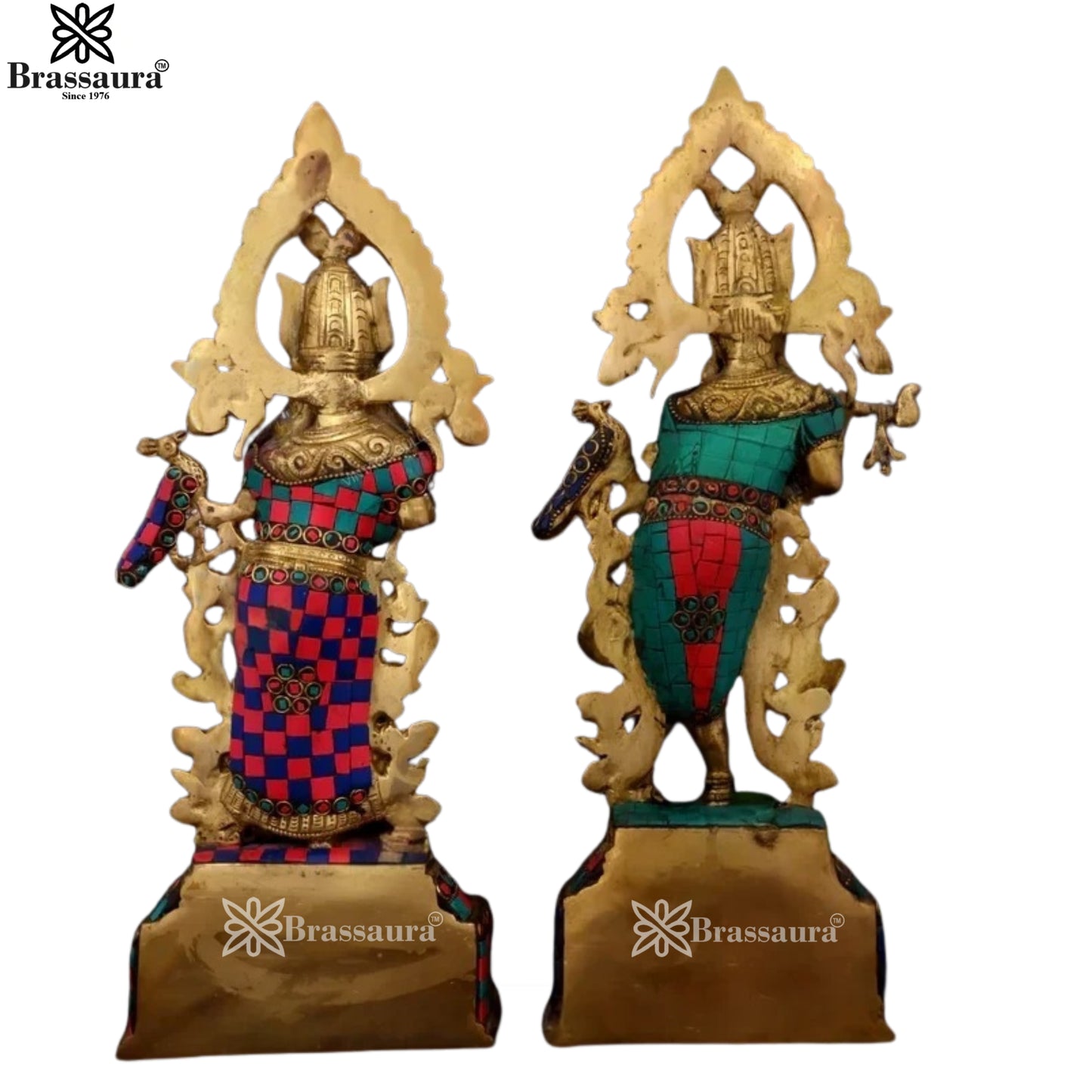 Brass Gem Stone Work Radha Krishna Murti Weight 7.2 Kg And Height 14 Inch