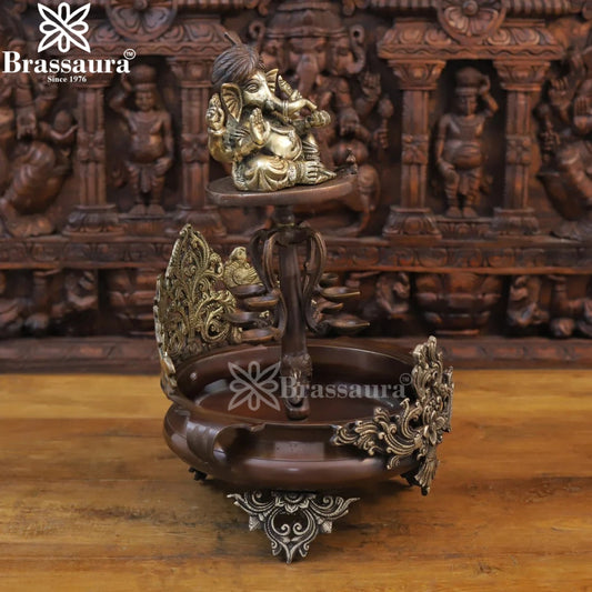 Brassaura™ Brass Ganesha Urli Statue – Height 20 Inches & Weight 12.84 Kgs | Devotional Home Décor
