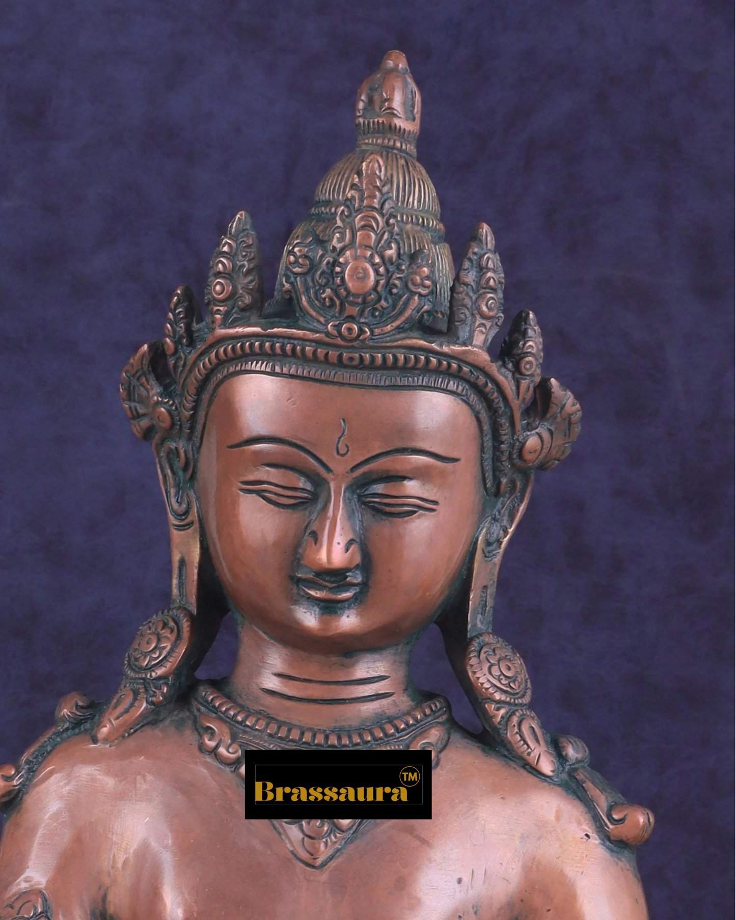 Brassaura™ Pure Brass Meditating Crowned Buddha Idol – Height 13 Inches, Weight 5.16 Kgs