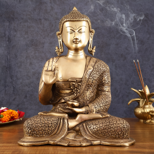Brassaura™ Antique Burnt Brass Finish Buddha Idol – Height 15 Inches, Weight 14.01 Kgs