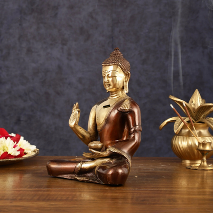 Brassaura™ Pure Brass Blessing Buddha Idol in Dual Tone – Height 7.5 Inches, Weight 1.8 Kgs