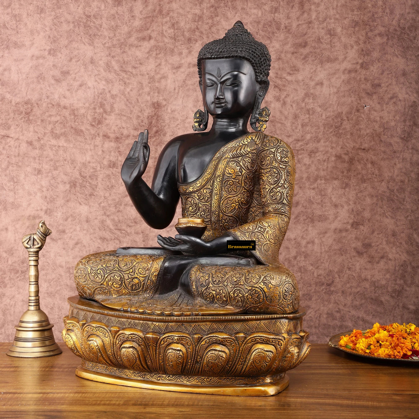 Brassaura™ Pure Brass Buddha Idol in Abhaya Mudra – Height 21.5 Inches, Weight 22 Kgs