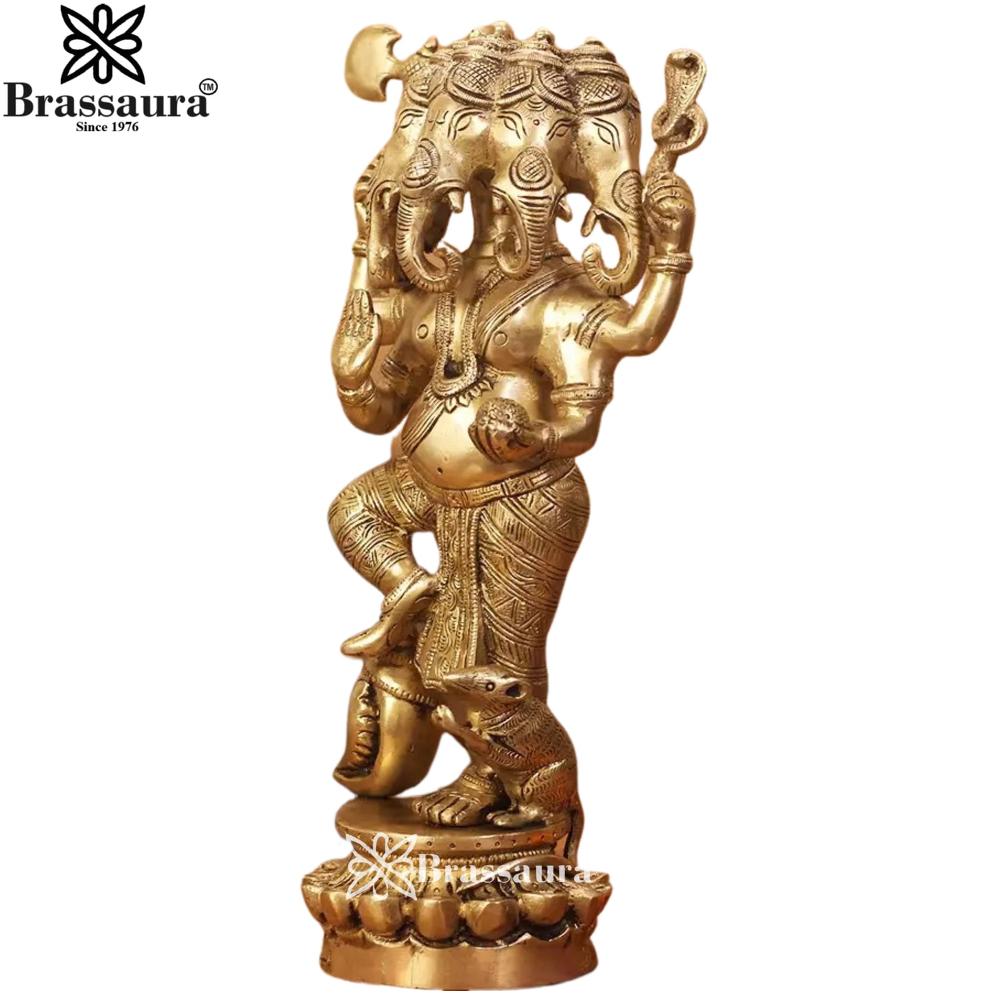 Brass Panchmukhi Ganesha Statue Weight 3.8 Kg & Height 12 Inch