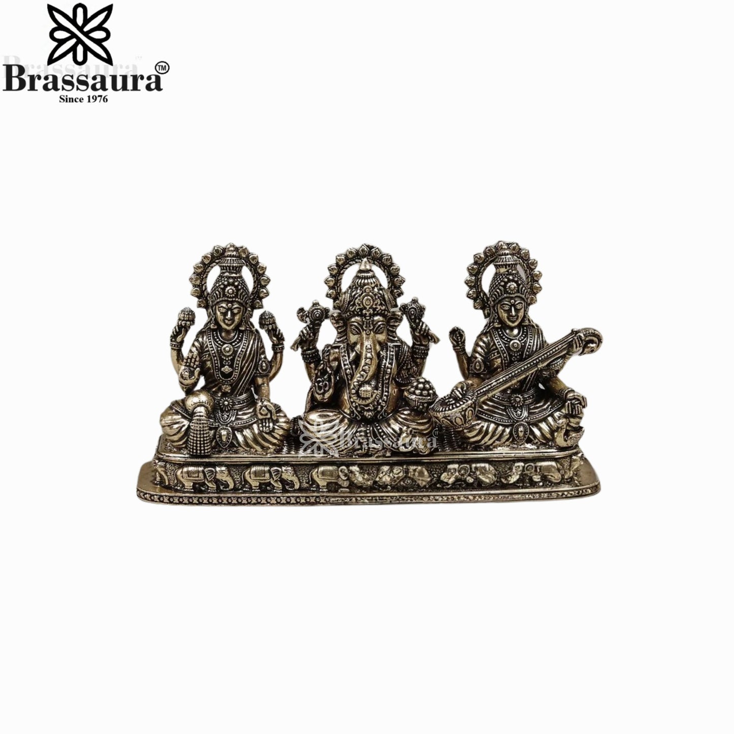Brass Super Fine Lakshmi Ganesh Saraswati Murti Weight .276 Kg And Height 3 Inch