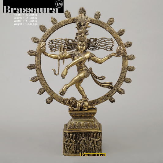Brassaura® Brass Nataraja with Parvati Idol – 23 inch |Antique Golden Finish | Dancing Shiva & Parvati Statue for Temple & Home Decor