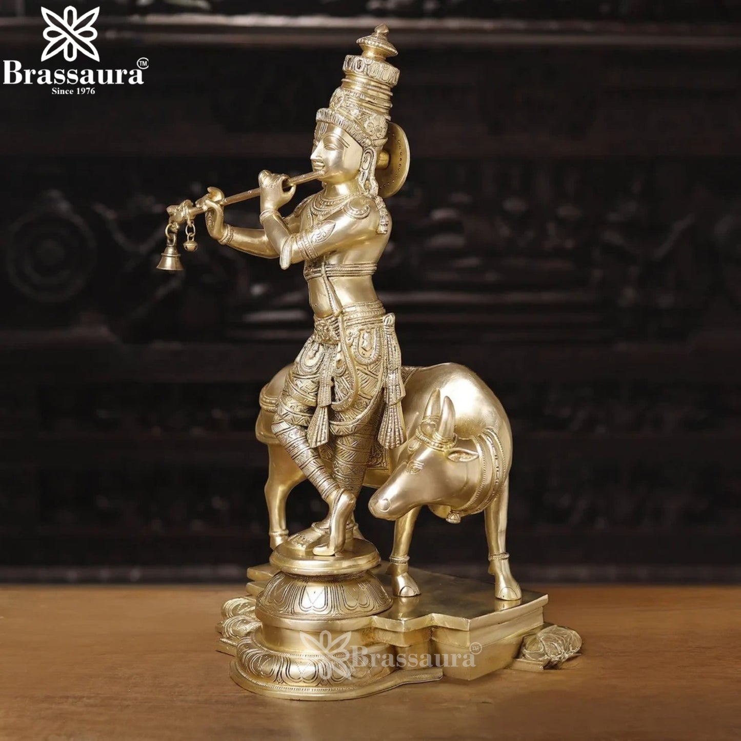 Brass Royal Gold Cow Krishna Murti Weight 27.78 Kg And Height 26 Inch