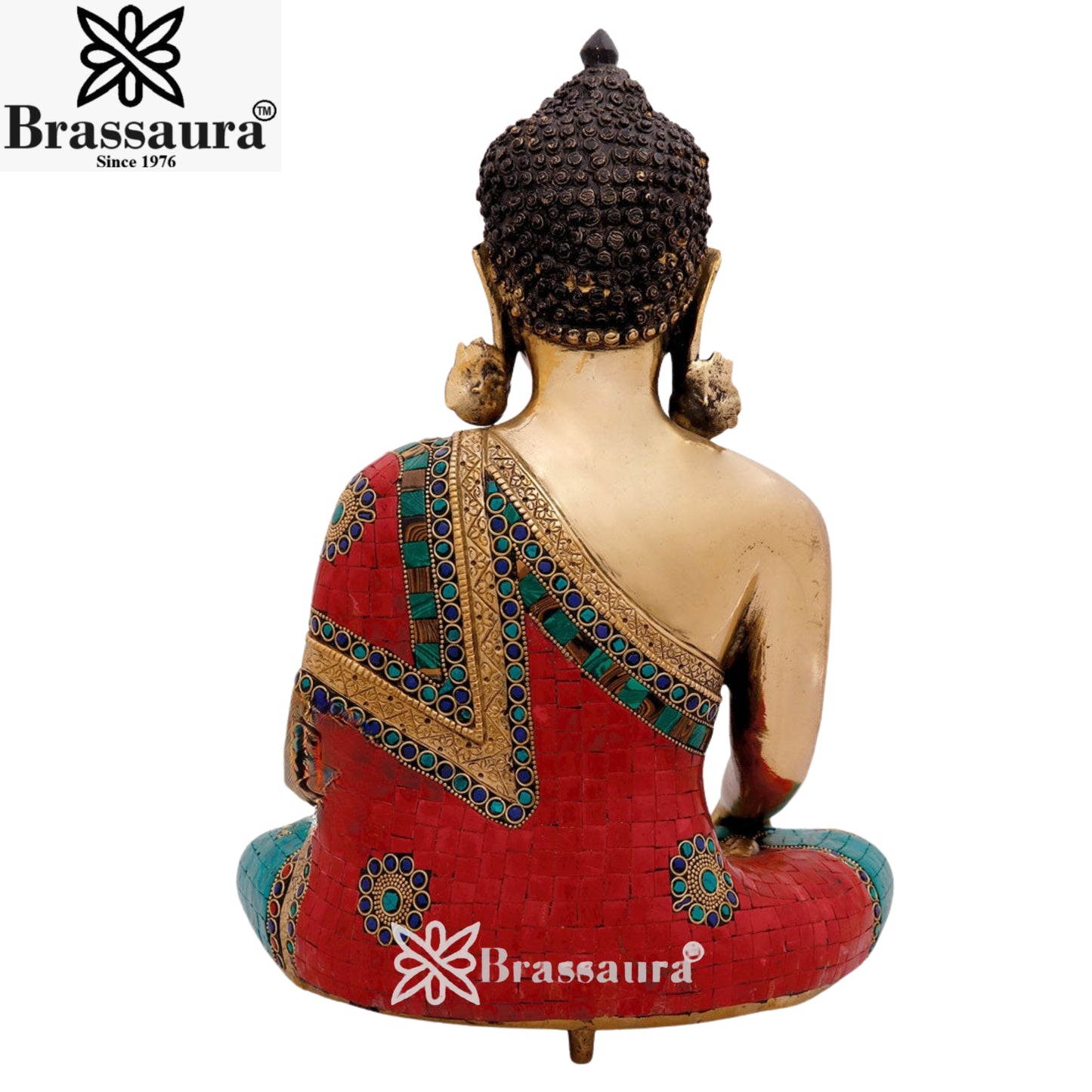 Brass Bhumisprasa Gem Stone Work Buddha Weight 11 kg & Height 16 Inch