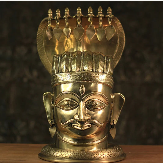 Brass Shiva Mukhlingam With Naagraaj Statue Weight 8.7 Kg And Height 13 Inch
