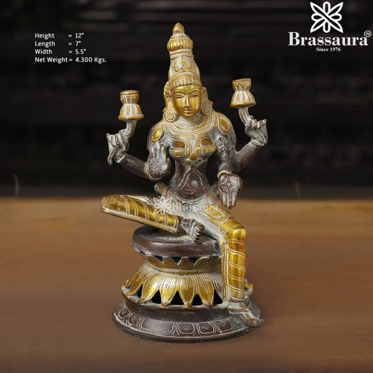 Brassaura™ Artistic Brass Laxmi Idol – Height 12 Inches & Weight 4.3 Kgs | Home & Puja Décor