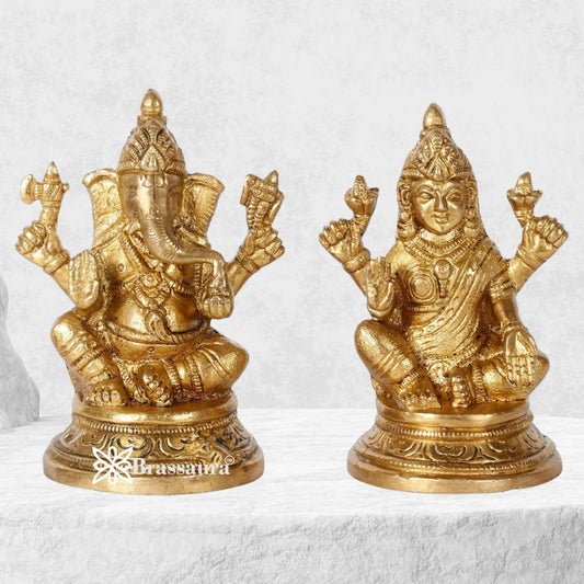 Brass Royal Golden Lakshmi Ganesh Weight 1.5 Kg & Height 4 Inch