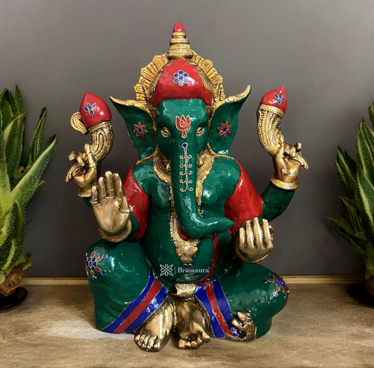 Brassaura™ Handcrafted Brass Lord Ganesha Idol in Antique Copper Tone – 21 Inch Height | 29.5 Kg | Made in India