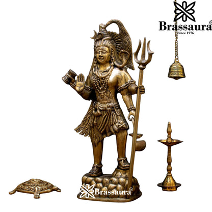 Brassaura™ Brass Lord Shiva Murti – Height 23 Inches & Weight 13 Kgs | Puja Idol for Temple & Gifting