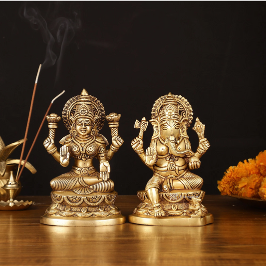 Brassaura™ Brass Superfine Ganesh Lakshmi Idol – 7 Inch Height | 2 kg | Divine Blessings for Prosperity & Wisdom