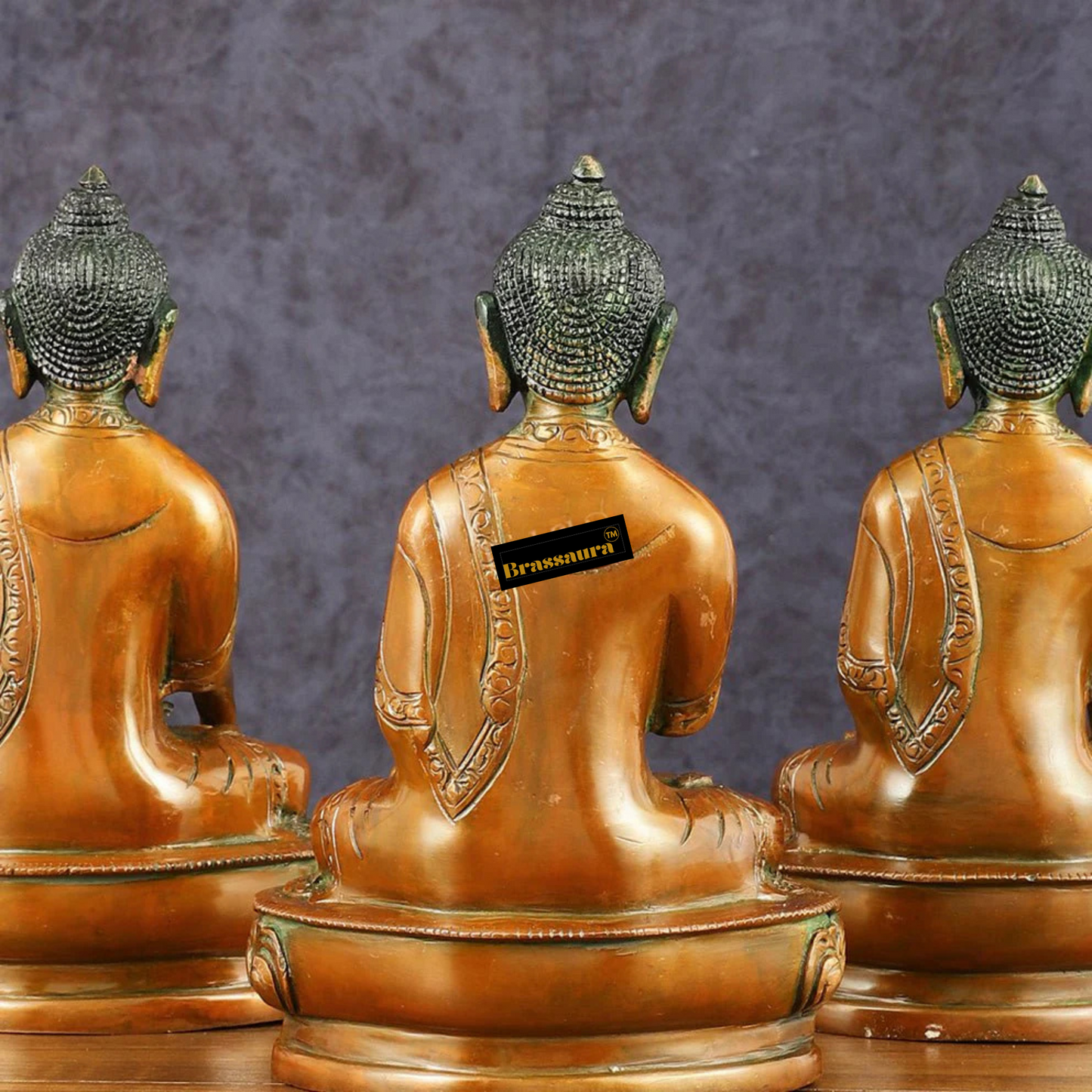 Brassaura™ Brass Set of 5 Dhyani Buddha Statues – Height 8 Inches Each, Total Weight 8.82 Kgs