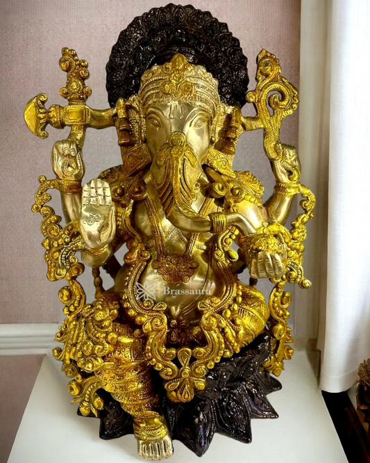 Brassaura™ Multi-Coloured Brass Jewellery Ganesha Idol – Height 16 Inches, Weight 15 Kgs