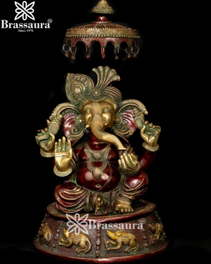 Brass Turban Ganesha Statue Weight 41 Kg And Height 31.5 Inch