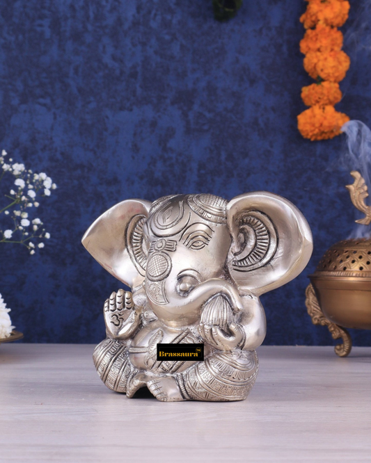 Brassaura™ Brass Appu Ganesha Superfine Statue – 6" Height, 1.6 kg – Antique Finish with Big Ears