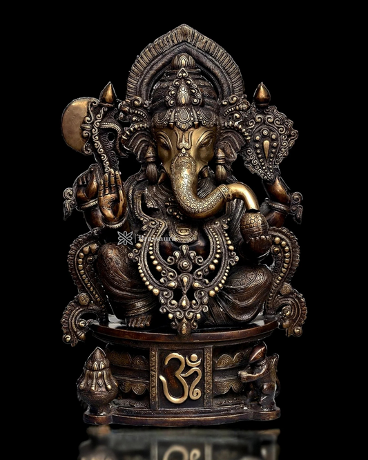 Brassaura™ 23-Inch Brass Lord Ganesha Statue – Golden Finish | Weight 34 Kgs