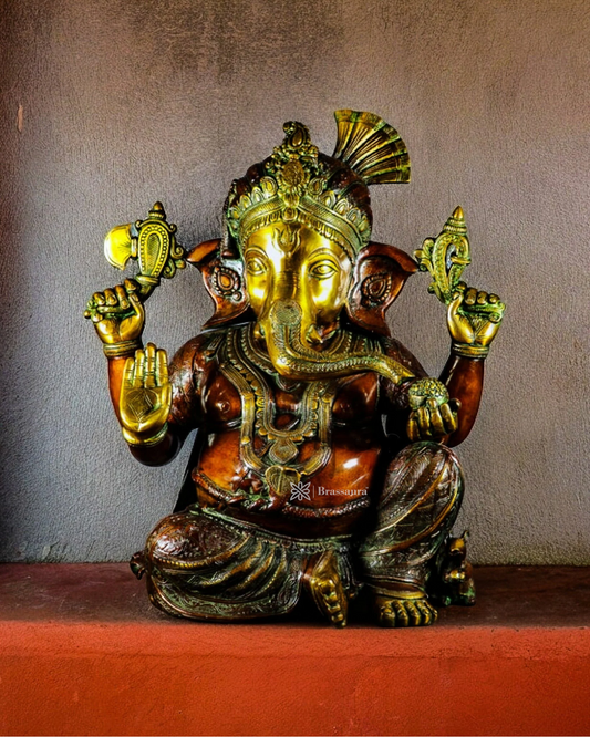 Brassaura™ Handcrafted Brass Lord Ganesha Idol in Antique Copper Tone – 21 Inch Height | 29.5 Kg | Made in India