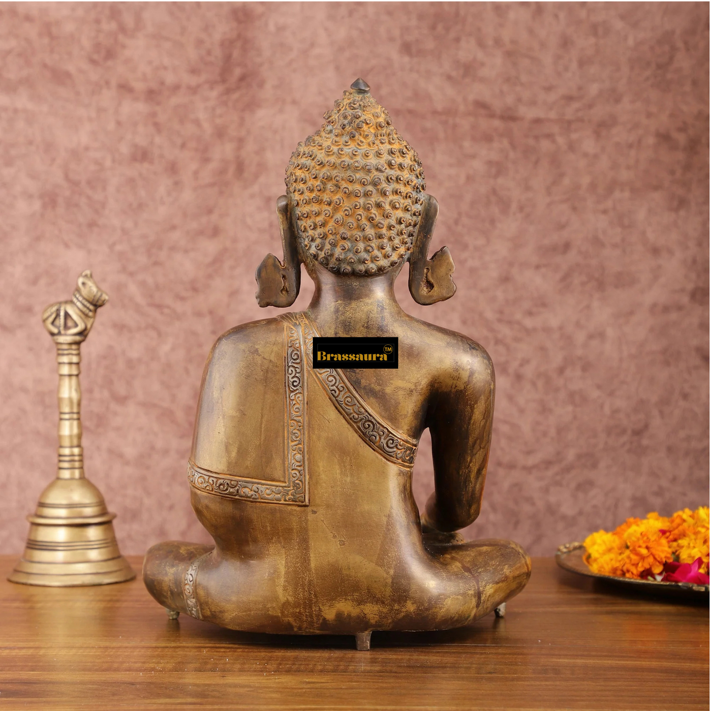 Brassaura™ Brass Buddha Statue in Bhoomisparsha Mudra – Height 14 Inches, Weight 6.6 Kgs
