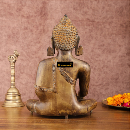 Brassaura™ Brass Buddha Statue in Bhoomisparsha Mudra – Height 14 Inches, Weight 6.6 Kgs