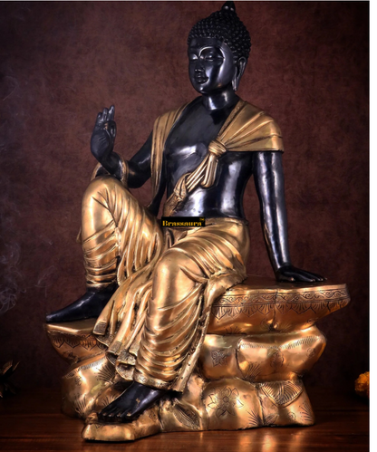 Brassaura™ Large Pure Brass Sitting Buddha Statue – Height 30 Inches, Weight 45 Kgs