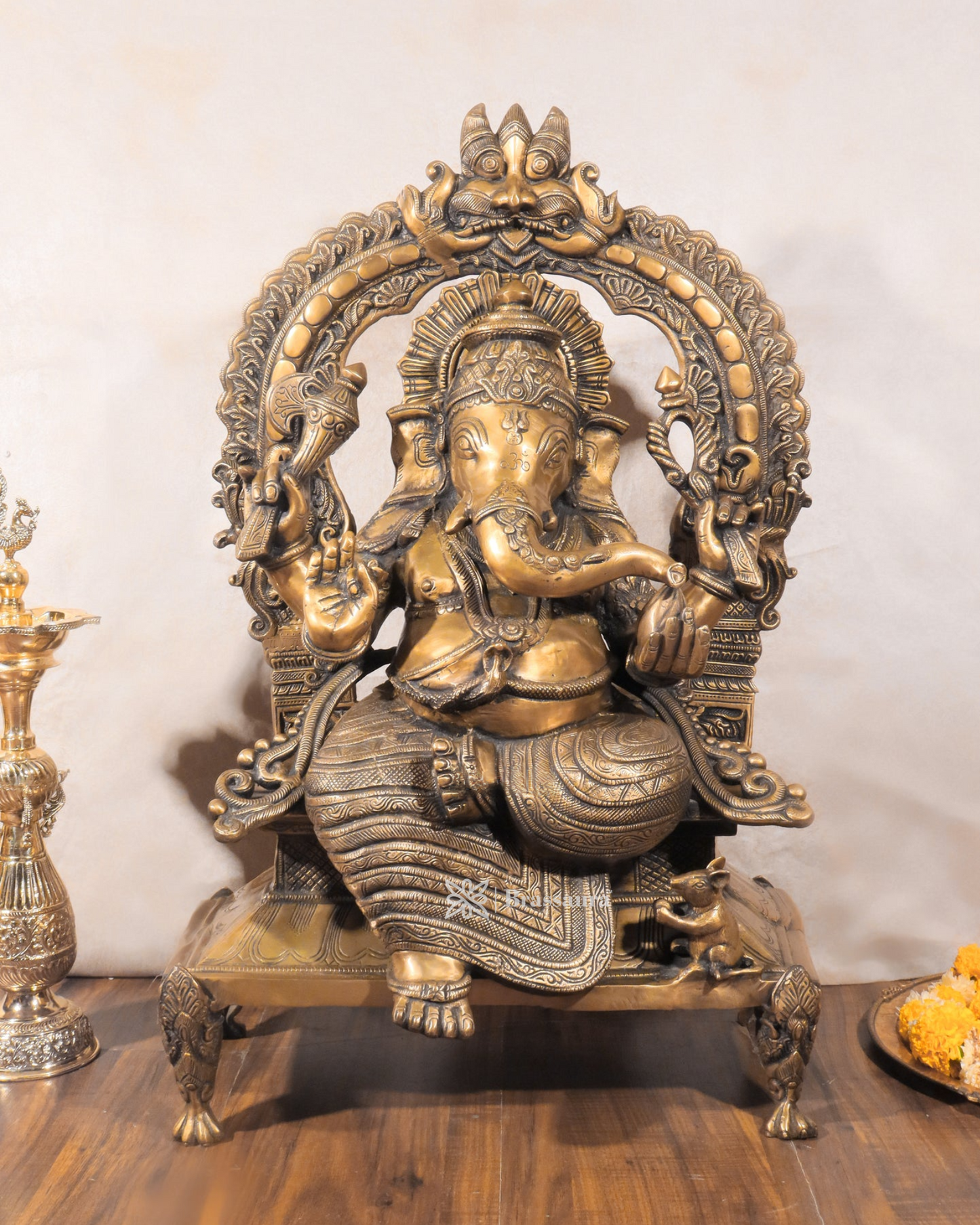 Brassaura™ Unique Brass Lord Ganesha Statue – 11.5" Height, 6.16 kg – Handcrafted Divine Elegance