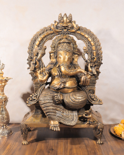 Brassaura™ Unique Brass Lord Ganesha Statue – 11.5" Height, 6.16 kg – Handcrafted Divine Elegance