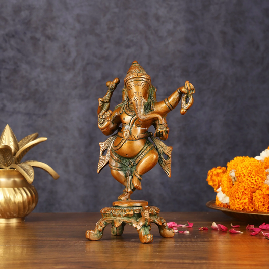 Brassaura™ Pure Brass Chola Ganesha Statue – 12 Inch Height | 5.5 kg | Antique Bronze Finish | Divine & Artistic Home Décor