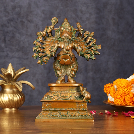 Brassaura™ Elegant Brass Dancing Ganapati Statue – 8 Inch Height | 2 kg | Vintage Bronze Finish | Artistic & Spiritual Décor