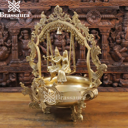 Brass Radha Krishna Urli Statue Weight 14.06 Kg And Height 23.5 Inch