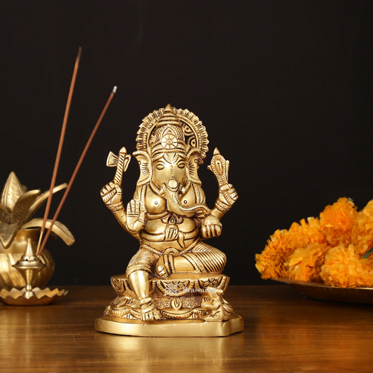 Brassaura™ Brass Superfine Ganesh Lakshmi Idol – 7 Inch Height | 2 kg | Divine Blessings for Prosperity & Wisdom