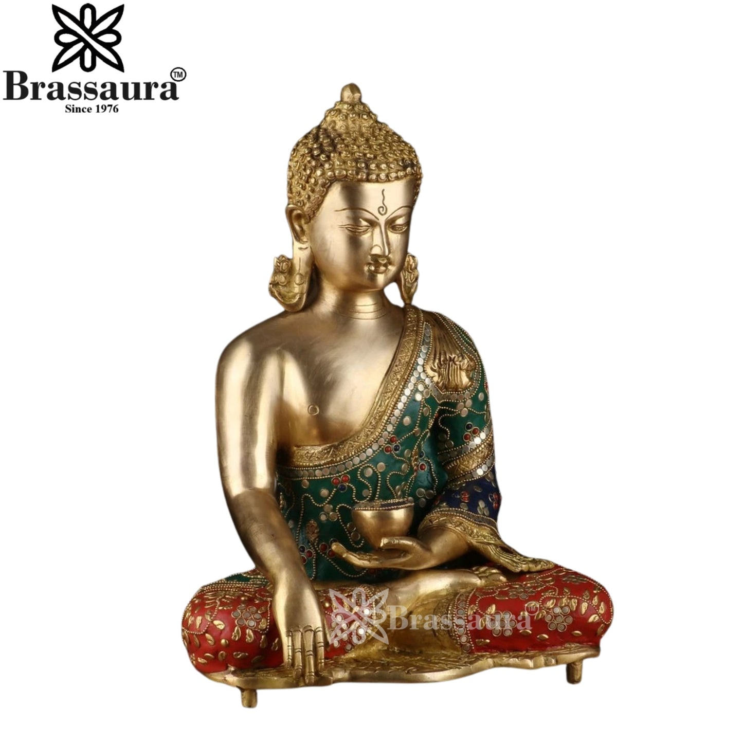 Brass Bhumisprasa Multicolored Buddha Weight 10.5 kg & Height 15 Inch