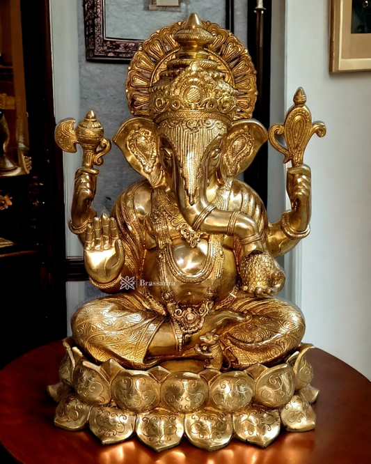 Brassaura™ 24-Inch Brass Kamal Ganesha Statue – Height 24 Inches, Weight 29 Kgs