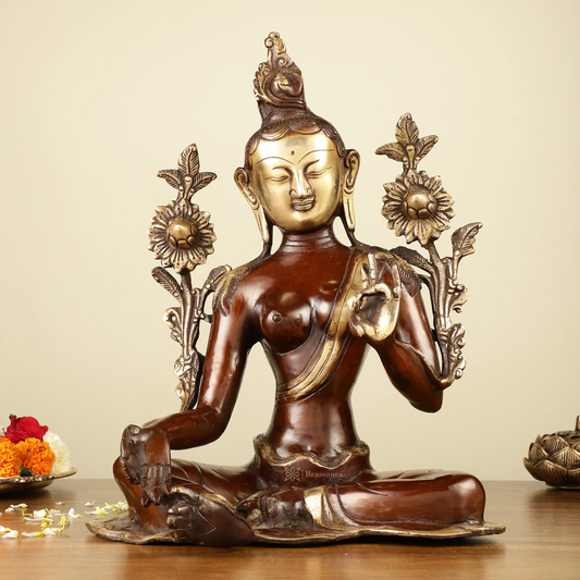 Brassaura™ Pure Brass Green Tara Idol – Height 13 Inches, Weight 6.2 Kgs