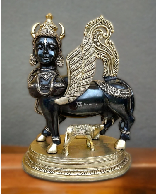 Brassaura™ Kamdhenu Cow Statue | 16.5 Inches Height | 14 Kgs Weight | Exquisite Brass Craftsmanship